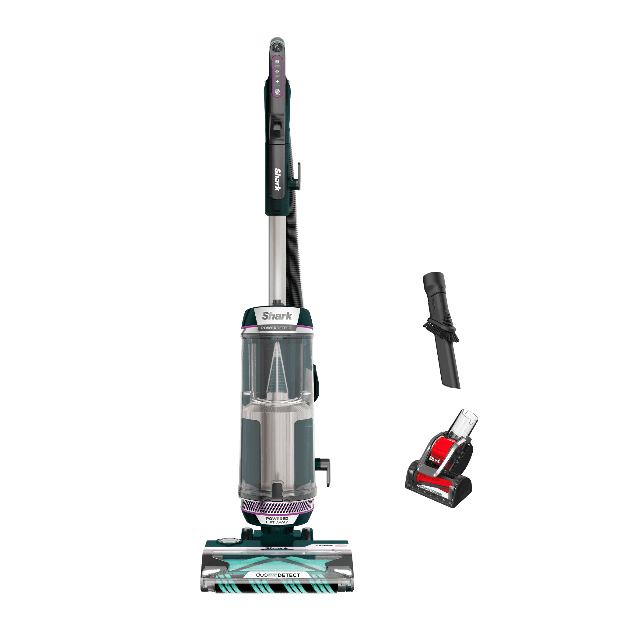 The Shark PowerDetect upright with its pet tool and 2-in-1 duster crevice tool