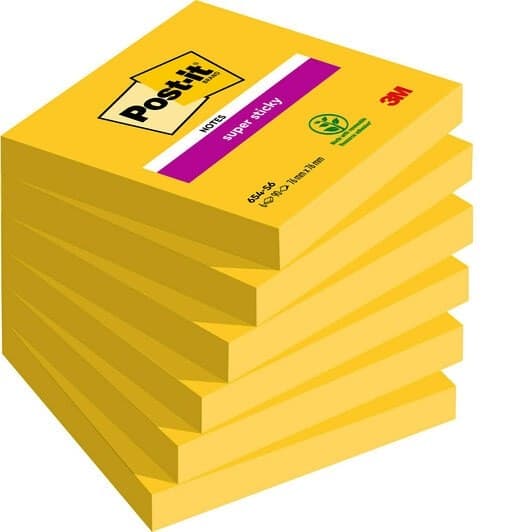 Post-it Super Sticky Notes 654-S6 76 x 76 mm Yellow 90 Sheets (Pack of 6)