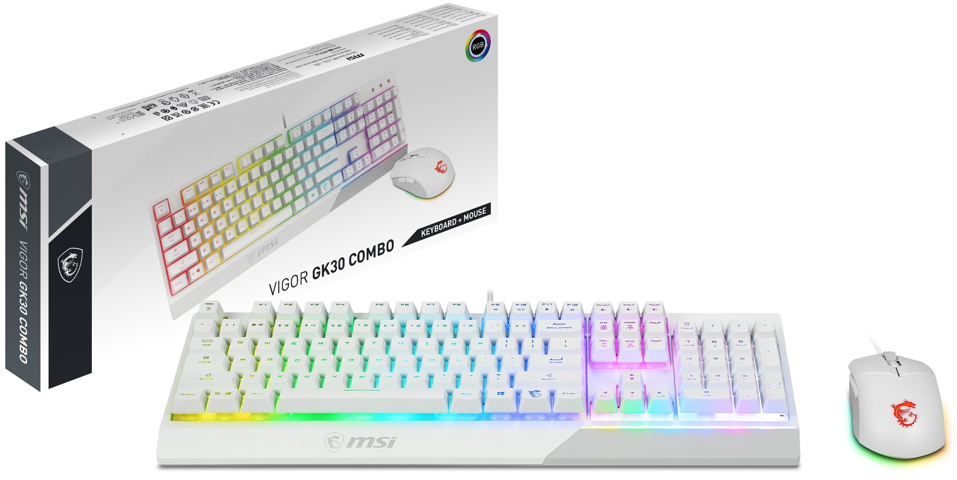 MSI Vigor GK30 Combo RGB Gaming Keyboard + Clutch GM11 Gaming Mouse (UK Layout) - White