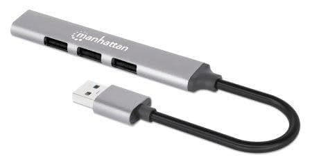 Manhattan 4-Port USB-A Hub (168427), 1x USB 3.2 Gen 1 + 3x USB 2.0, Bus Powered, Aluminium, Space Grey