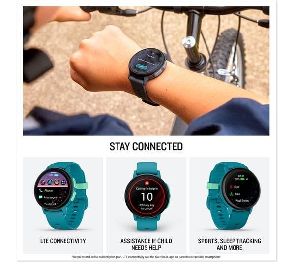 Garmin Bounce 2 43mm Kids Smart Watch GPS LTE Calling Messaging AMOLED 4GB 5 ATM - Turquoise - Image 4