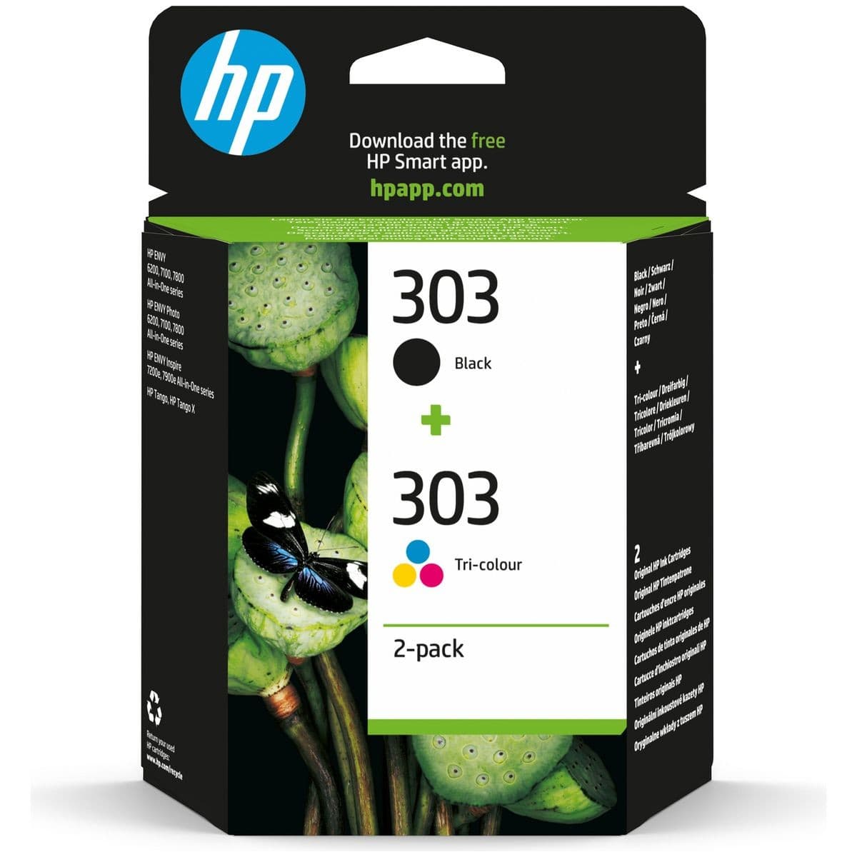 HP 303 Original Ink Cartridges Pack of 2 - Black & Tri-colour (3YM92AE) - 200/165 Pages - for HP Envy 6200/7100/7800, Envy Photo & Tango