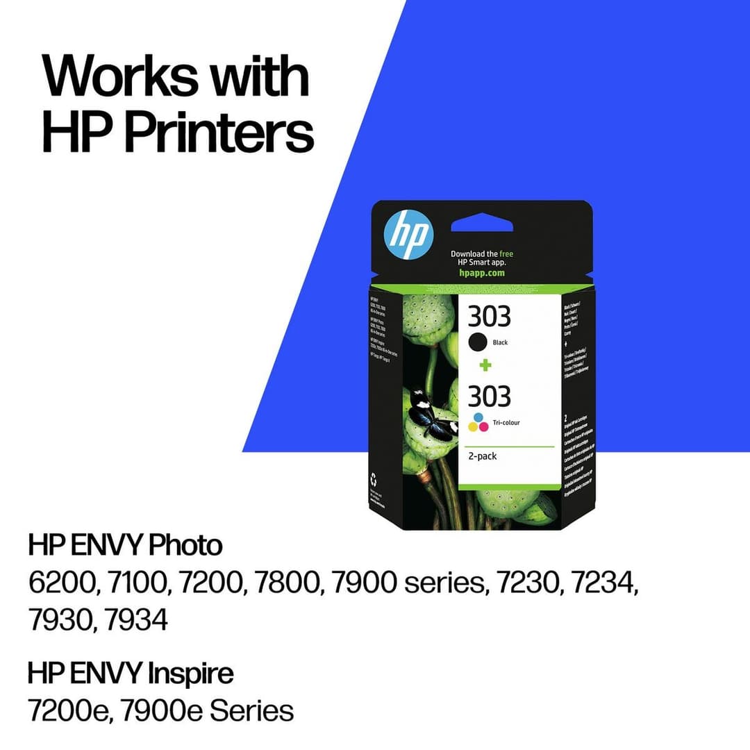 HP 303 Original Ink Cartridges Pack of 2 - Black & Tri-colour (3YM92AE) - 200/165 Pages - for HP Envy 6200/7100/7800, Envy Photo & Tango - Image 2