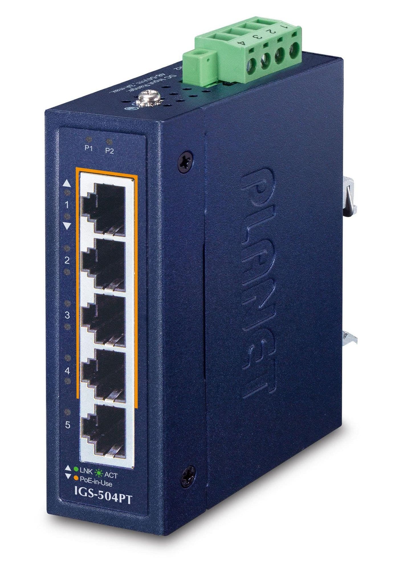 PLANET IGS-504PT Compact Industrial 4-Port Gigabit PoE+ Switch with 1 × 1000T Uplink (IP30, -40 to 75°C)