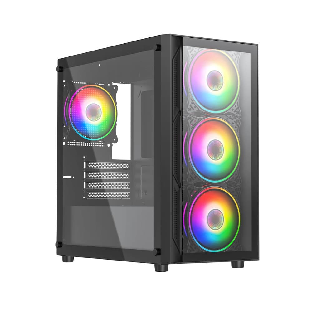 Vida Lucid Micro-ATX Tower ARGB Tempered Glass Gaming PC Case - Black - Image 1