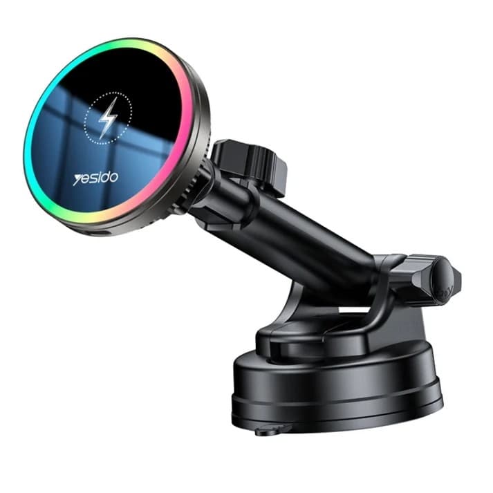 Yesido C315 15W Suction Cup Car Wireless Charging Holder with RGB Lighting - Black - Image 1