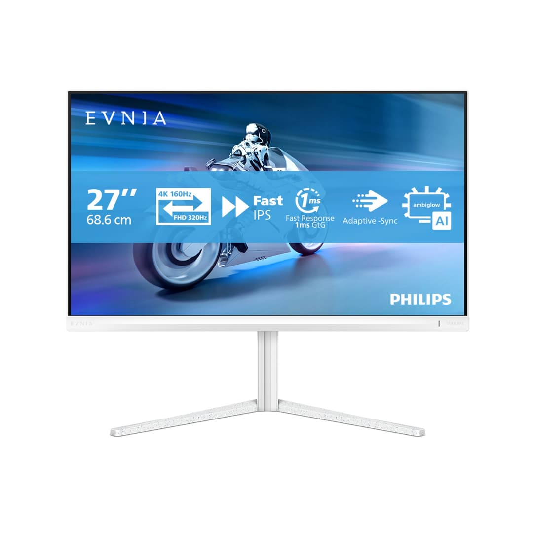 Philips Evnia 5000 27M2N5901A/00 27" 4K 160Hz / FHD 320Hz Dual Mode Fast IPS DisplayPort HDMI USB-C Gaming Monitor - White - Image 1