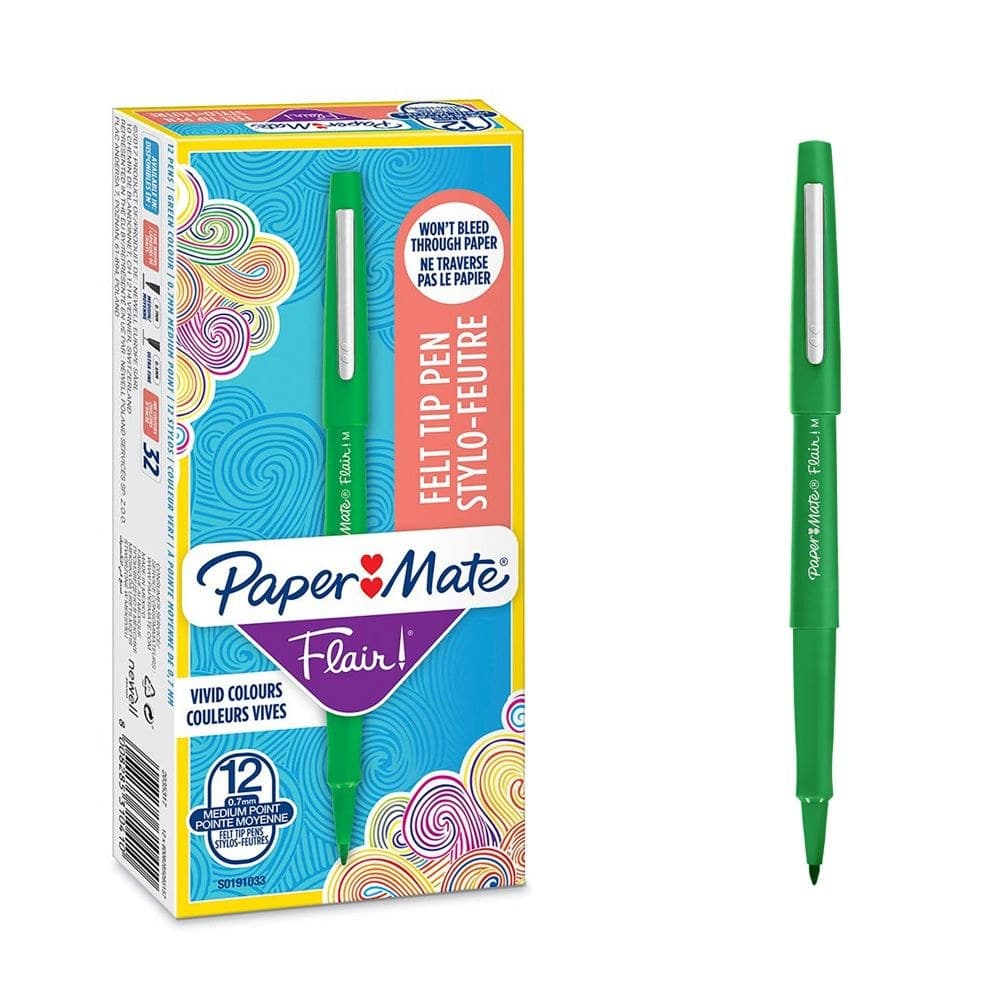 Paper Mate Flair Felt Tip Pen Medium Box of 12 - Green - Image 1