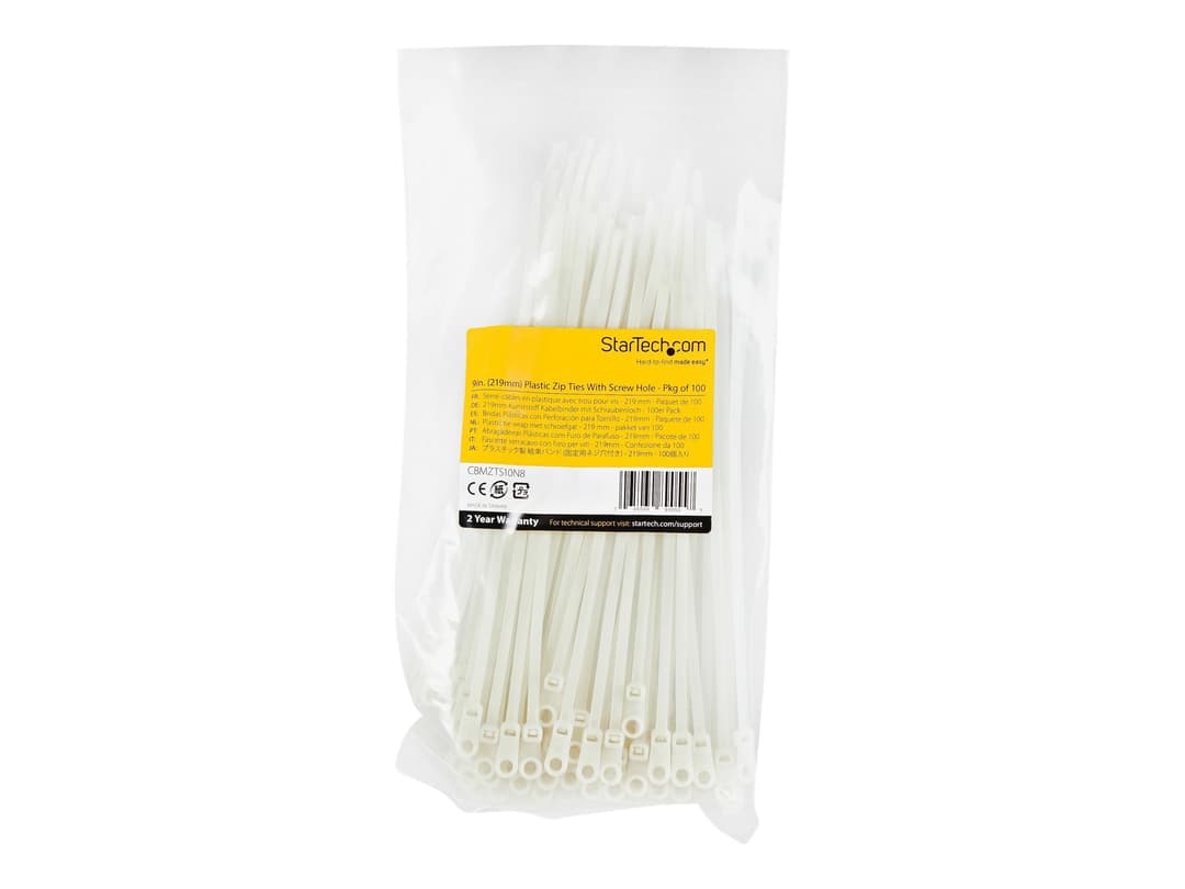StarTech Cable Ties 20cm 100 Pack White - Image 1