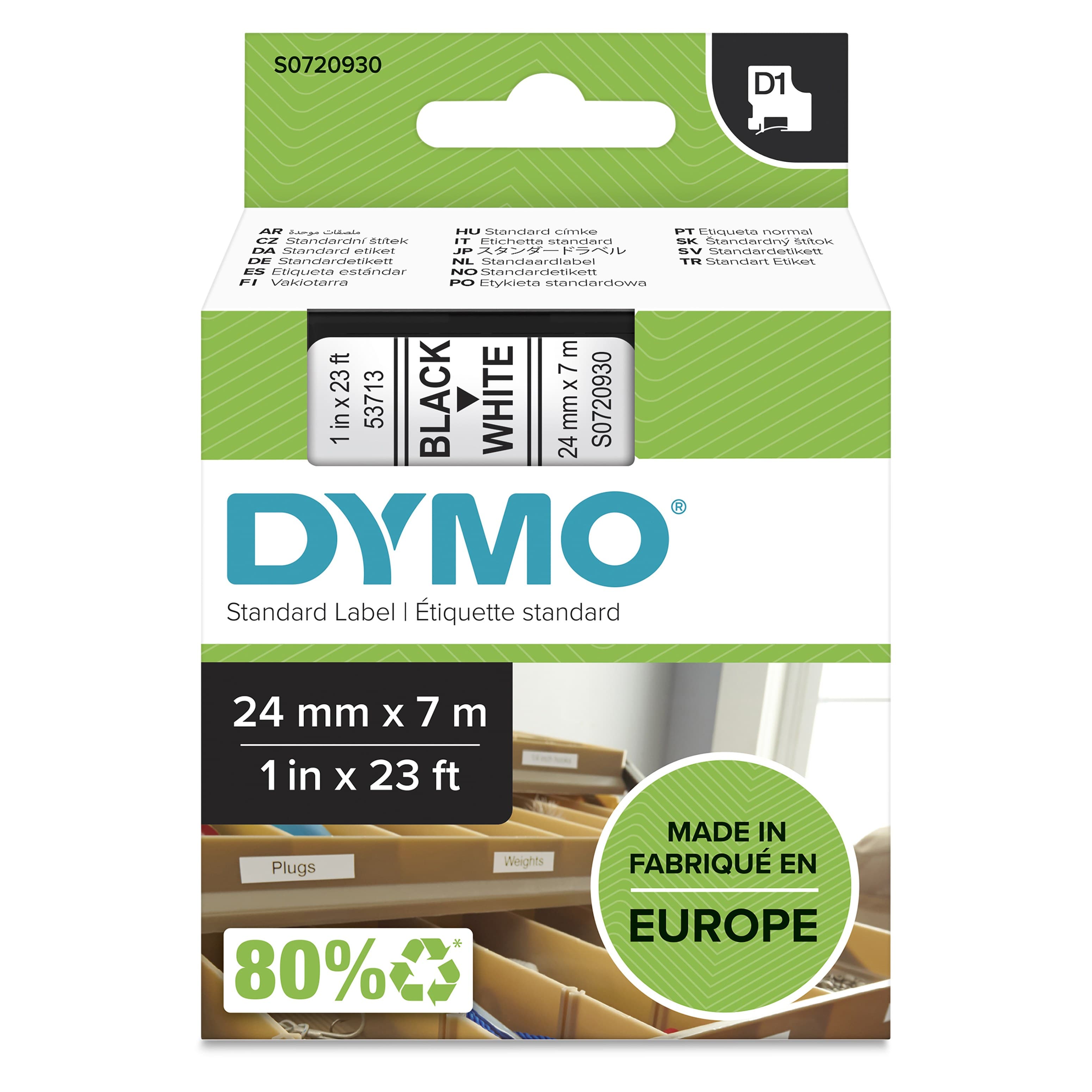DYMO D1 Label Tape 24mm x 7m - Black on White