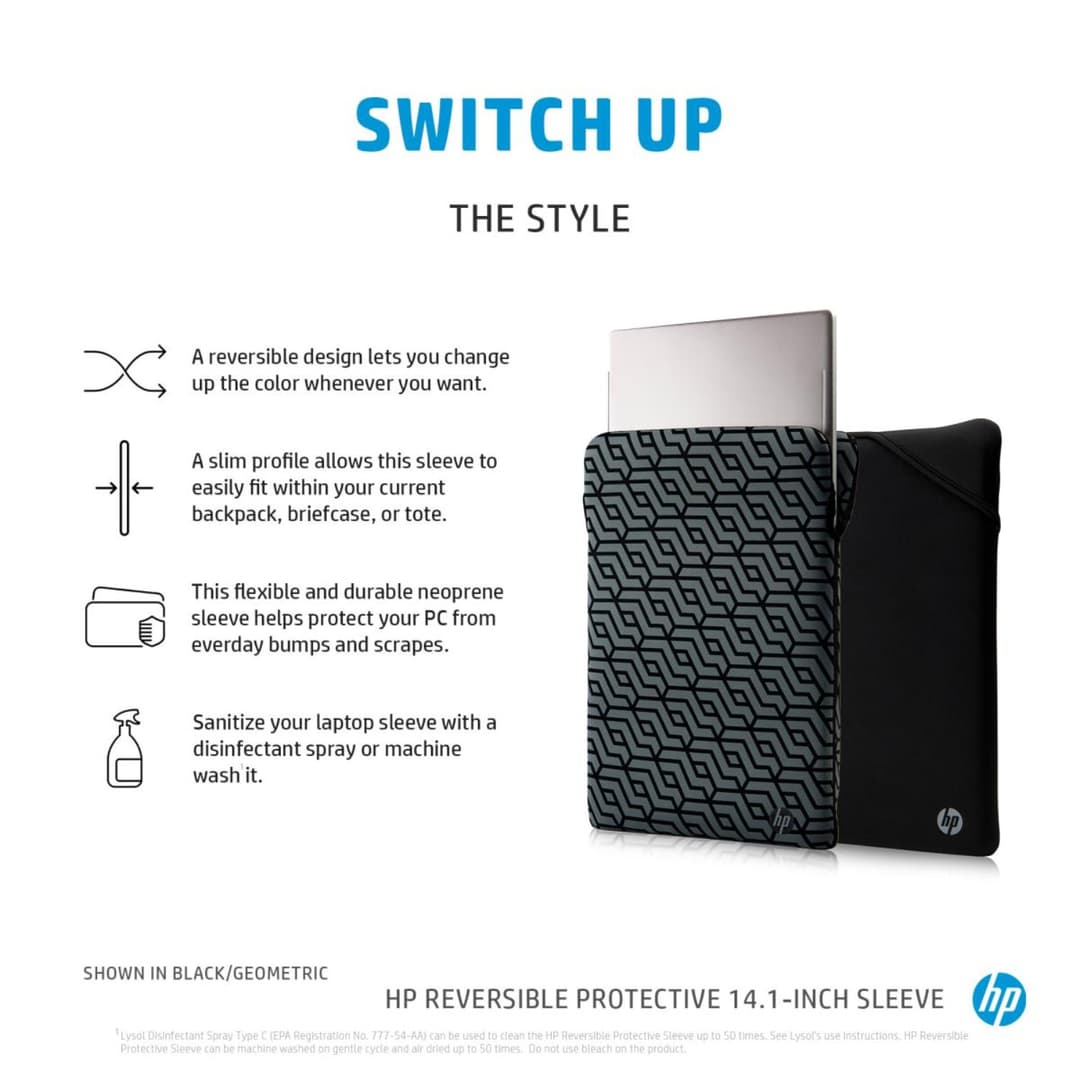 HP Reversible Protective Laptop Sleeve 14.1" - Black/Blue - Image 5