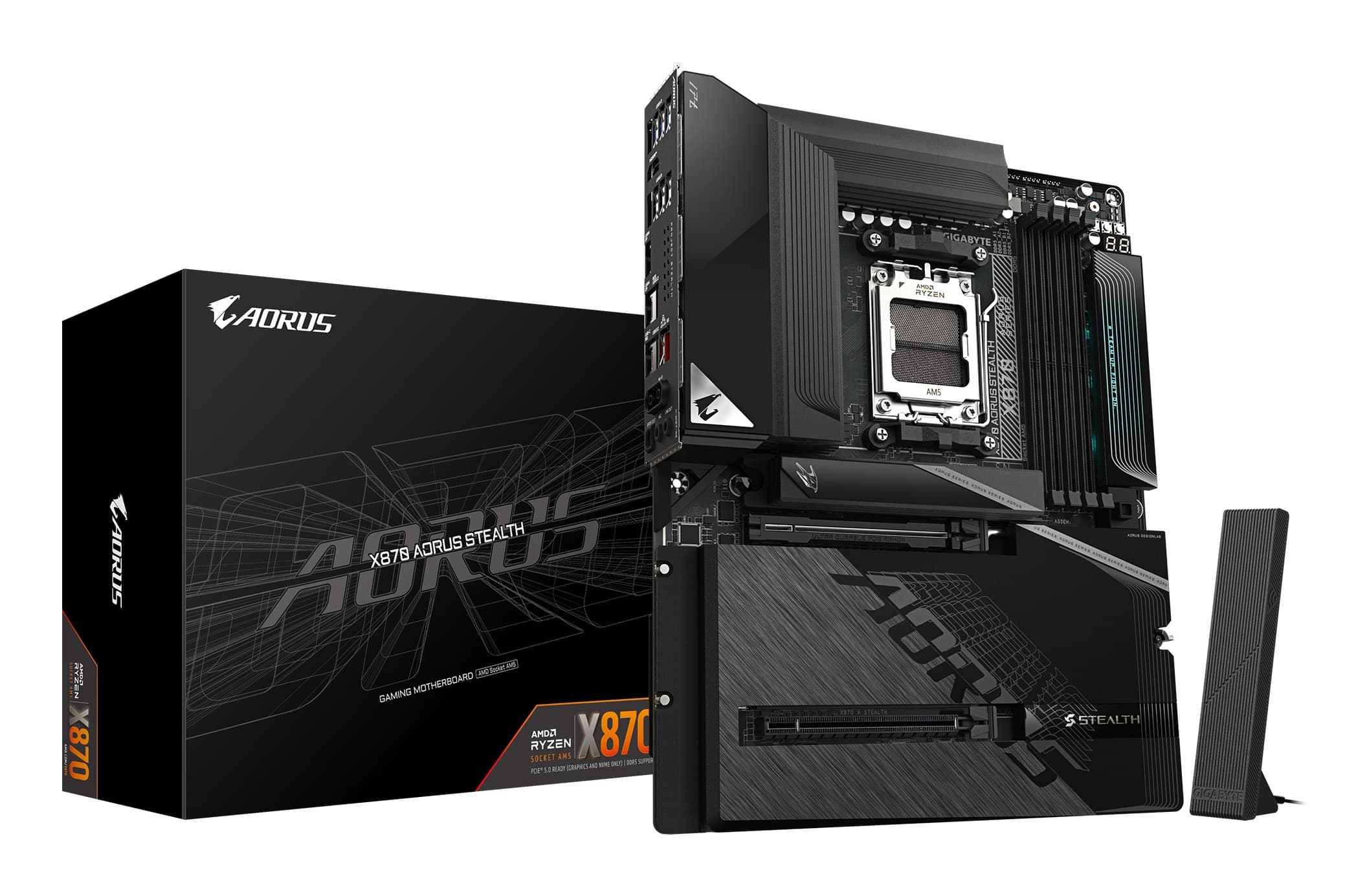 GIGABYTE X870 AORUS STEALTH Motherboard - Supports AMD Ryzen 9000 CPUs, 16+2+2 Phases Digital VRM, up to 8200Hz DDR5 (OC), 2xPCIe 5.0 + 2xPCIe 4.0, Wi-Fi 7, 5 GbE LAN, USB 4