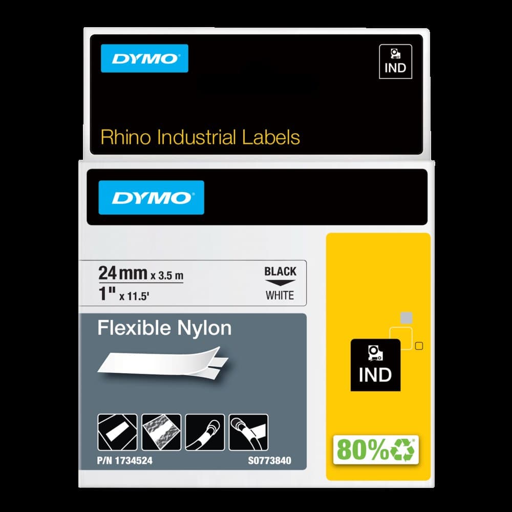 Dymo 1734524 24mm Black on White Flexible Tape - S0773840