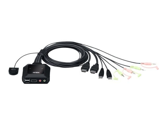 ATEN CS22H 2-Port USB 4K HDMI Cable KVM Switch with Remote Port Selector - 1.2m Built-in Cables - Image 1