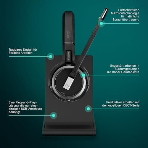 EPOS Impact 5000 Go MS Stereo – Professionelles DECT Wireless Stereo Headset mit Geräuschunterdrückungs-Mikrofon, Microsoft Teams Zertifiziert, 135 m Reichweite, Faltbare Ladestation & USB-A Dongle - Image 5