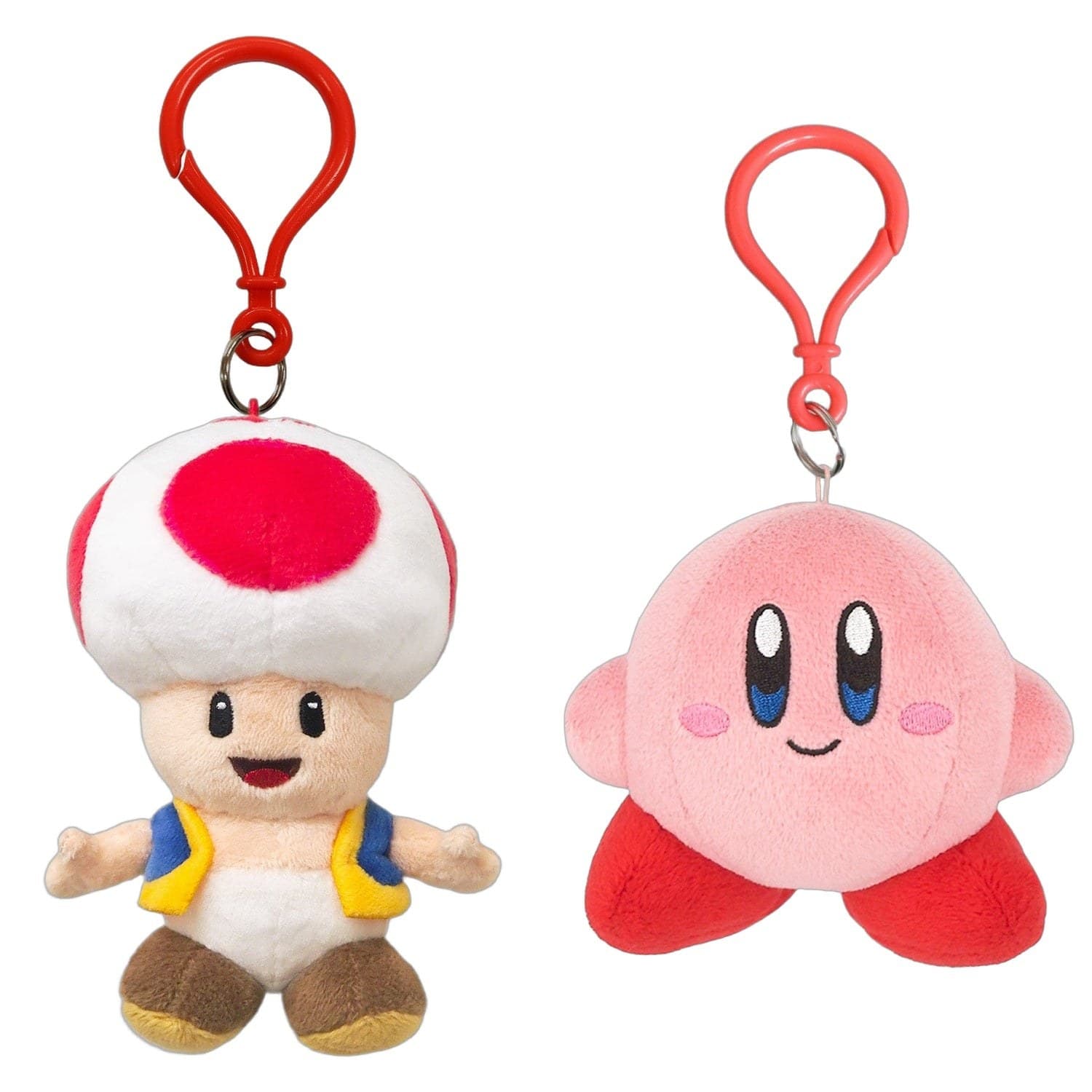 SAN-EI Nintendo Plush Keychain Bundle - Toad & Kirby