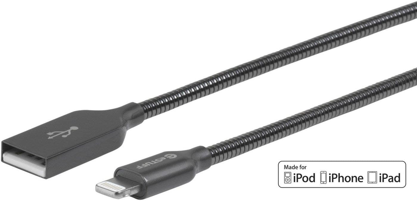 eSTUFF Allure MFi Lightning to USB-A Cable 0.5m, Steel Jacket - Gunmetal Grey