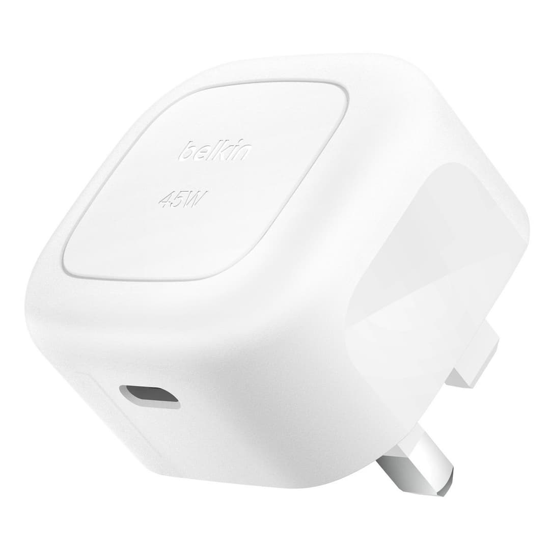 Belkin 45W USB-C Wall Charger Single Port Ultra-Compact PD & PPS Charging Adapter for iPhone & iPad (UK 3-Pin) - White - Image 1