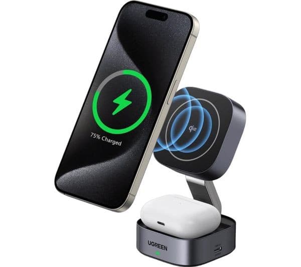 UGREEN MagFlow Qi2 2-in-1 15W Magnetic Foldable Wireless Charger Stand Grey