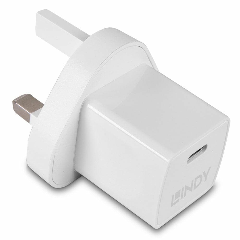 Lindy 20W USB Type C GaN Charger, UK Plug, White - Image 1