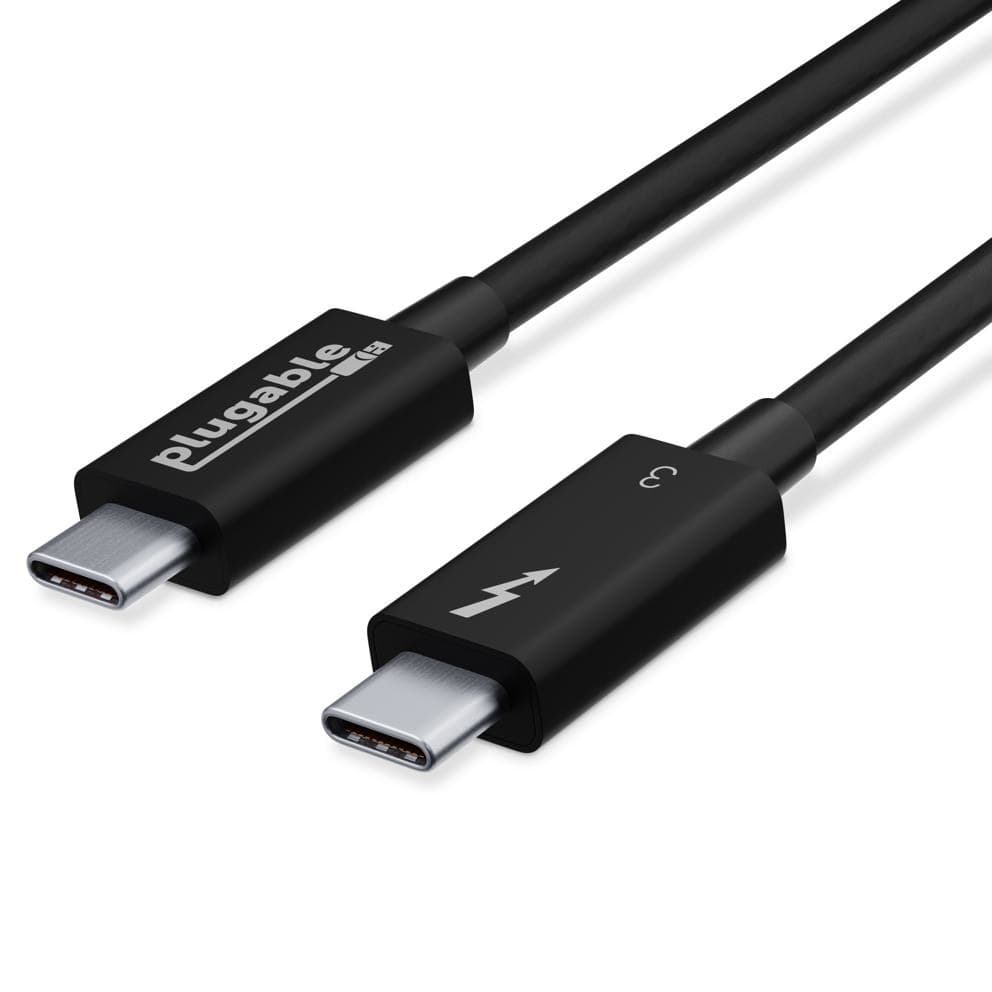 Plugable Technologies Thunderbolt 3 Cable TBT3-40G80CM 80cm (2.6ft) - 40Gbps, 100W (20V, 5A) Charging, Thunderbolt-Certified USB-C, Driverless