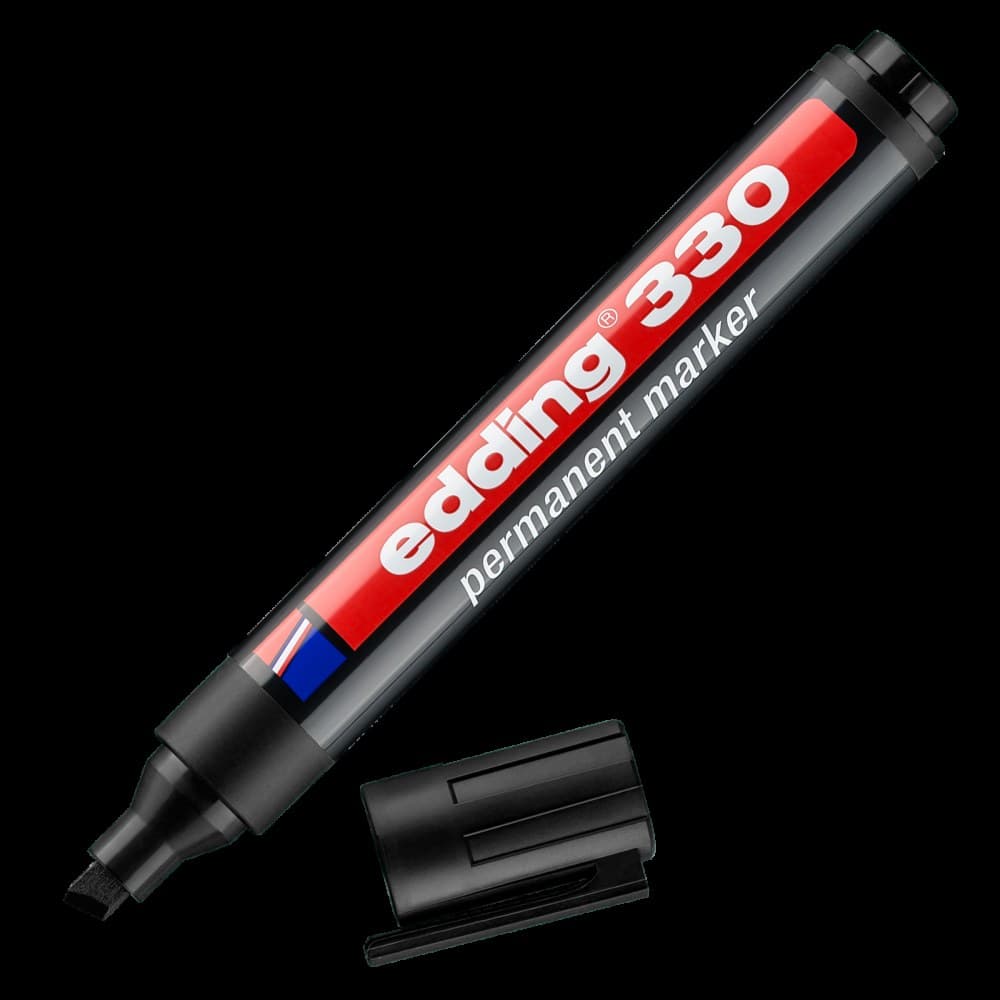 edding 330 Permanent Marker Chisel Nib Box of 10 - Black - Image 1