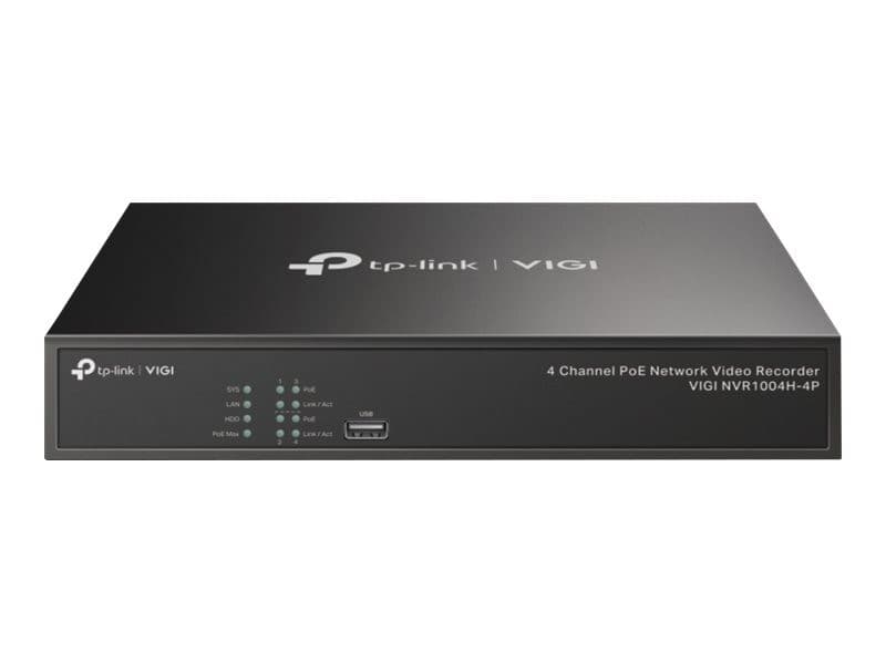 TP-Link VIGI NVR1004H-4P V1 Standalone 4 Channel PoE+ Network Video Recorder (NVR) - 53W PoE Budget, 4K HDMI Output, 1x SATA HDD up to 10TB - Image 1