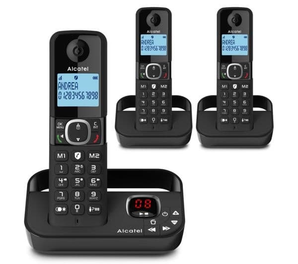 Alcatel F860 Voice ATL1423556 Cordless Phone with Answer Machine, Black - Triple Handsets