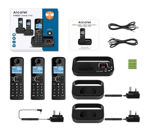 Alcatel F860 Voice ATL1423556 Cordless Phone with Answer Machine, Black - Triple Handsets - Image 2