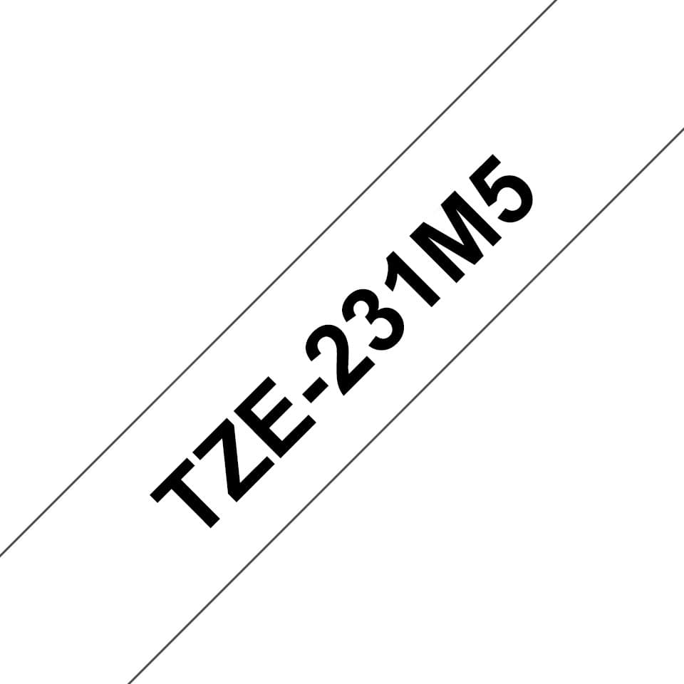Brother TZe-231M5 12mm x 8m Laminated Label Tape Black on White (Pack of 5) - Image 1