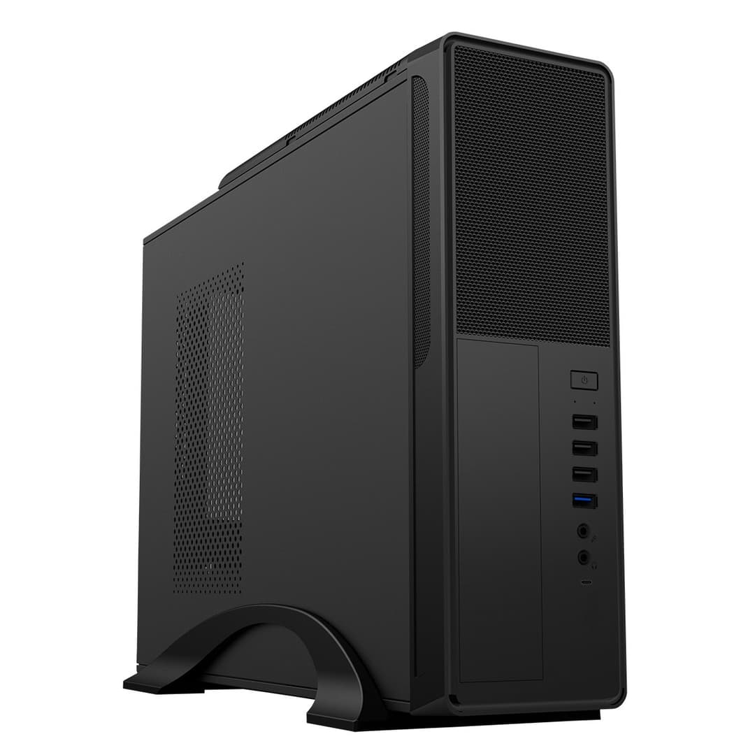 CiT S014C Slim Mini-Tower Micro-ATX Desktop PC Case with 300W Power Supply - Black - Image 1