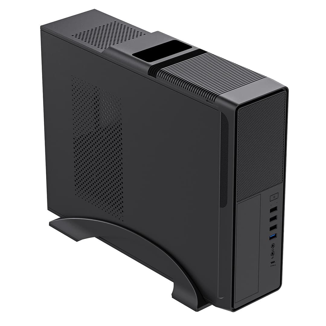 CiT S014C Slim Mini-Tower Micro-ATX Desktop PC Case with 300W Power Supply - Black - Image 4