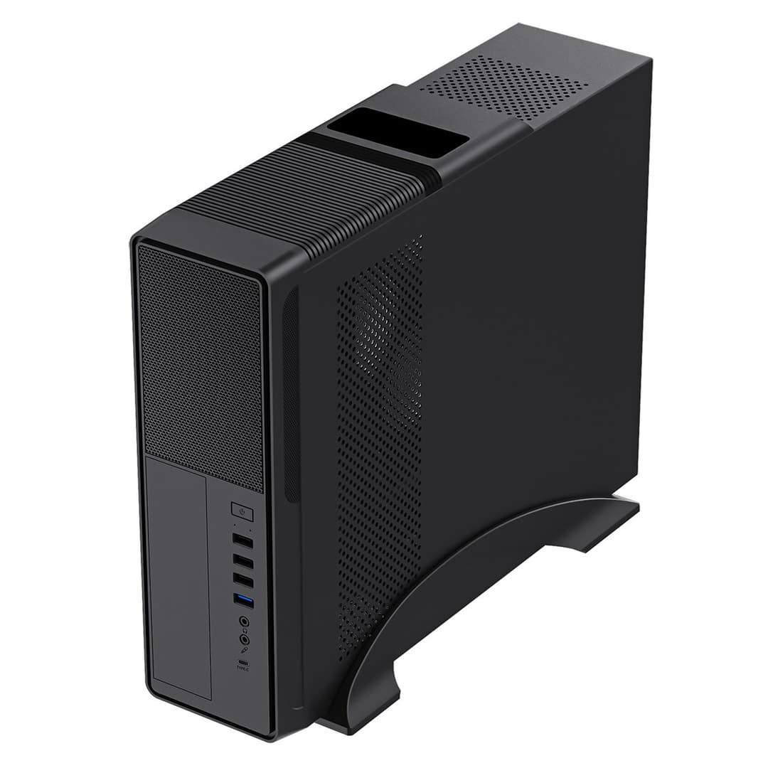 CiT S014C Slim Mini-Tower Micro-ATX Desktop PC Case with 300W Power Supply - Black - Image 5