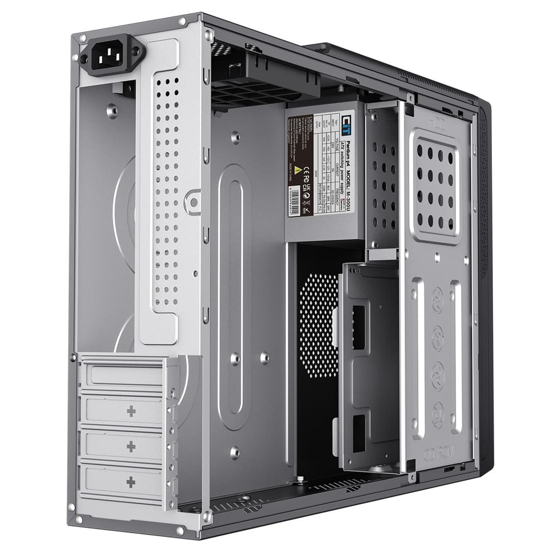 CiT S014C Slim Mini-Tower Micro-ATX Desktop PC Case with 300W Power Supply - Black - Image 9