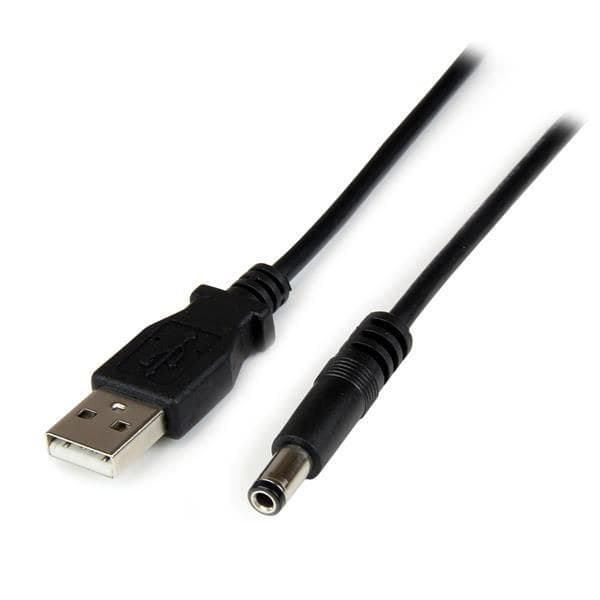 StarTech.com USB2TYPEN1M 1m USB to Type N Barrel 5V DC Power Cable - USB A to 5.5 x 2.5 mm DC Barrel, M/M, Black - Image 1