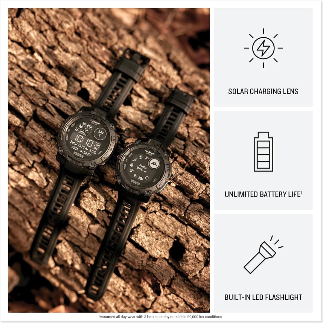 Garmin Instinct 3 Tactical Edition Solar Smartwatch 50mm Black - Image 3