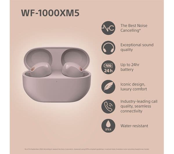 Sony WF-1000XM5 Wireless Noise Cancelling Earbuds - Smoky Pink - Image 4