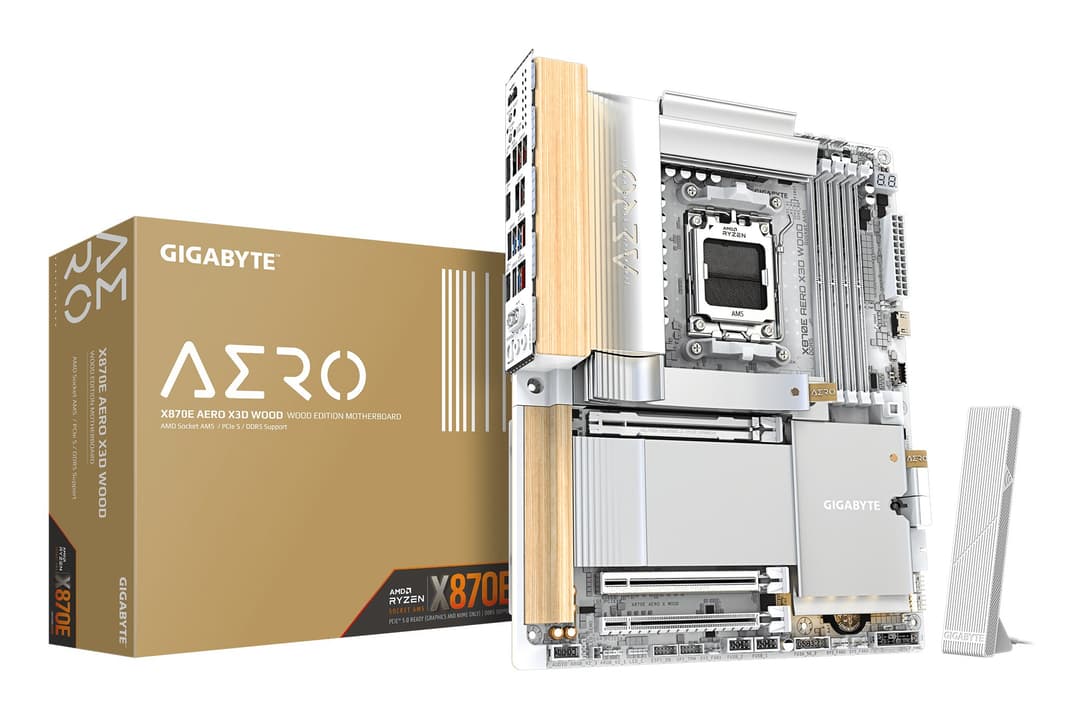 GIGABYTE X870E AERO X3D WOOD Motherboard - Supports AMD Ryzen 9000 CPUs, 16+2+2 Phases Digital VRM, up to 9000Hz DDR5 (OC), 2xPCIe 5.0 + 2xPCIe 4.0, Wi-Fi 7, 5GbE LAN, USB 4 - Image 1