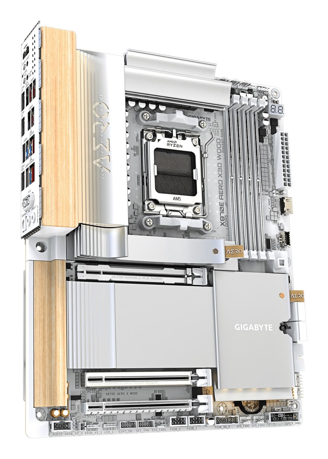 GIGABYTE X870E AERO X3D WOOD Motherboard - Supports AMD Ryzen 9000 CPUs, 16+2+2 Phases Digital VRM, up to 9000Hz DDR5 (OC), 2xPCIe 5.0 + 2xPCIe 4.0, Wi-Fi 7, 5GbE LAN, USB 4 - Image 3