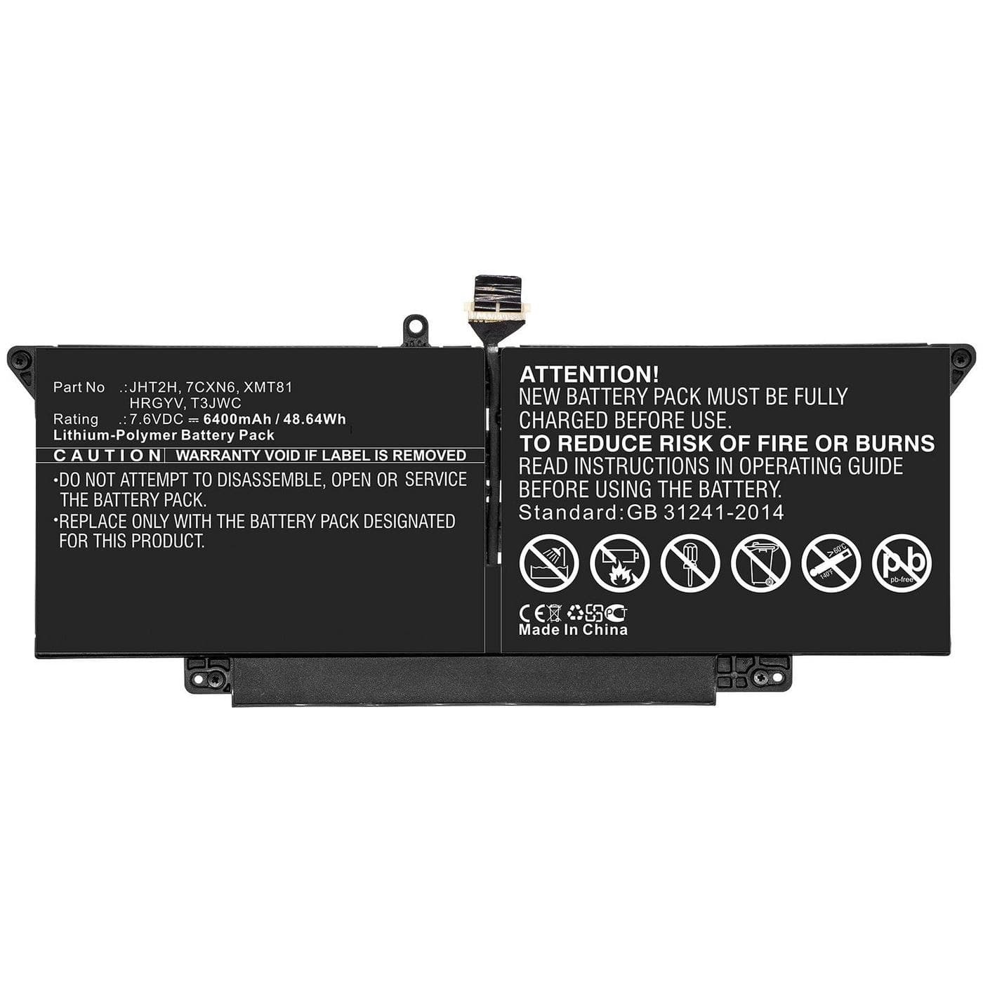 CoreParts MBXDE-BA0221 Replacement Battery for Dell Laptops (H0DN8, JHT2H, 7CXN6), 7.7V 6400mAh Li-Pol, Black