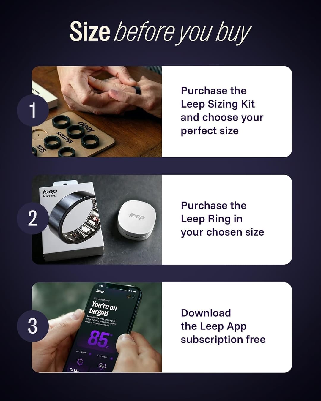 LEEP Smart Ring Size 10 Blue, IP68 Waterproof Health & Fitness Tracker with Heart Rate & Sleep Monitoring - Image 3