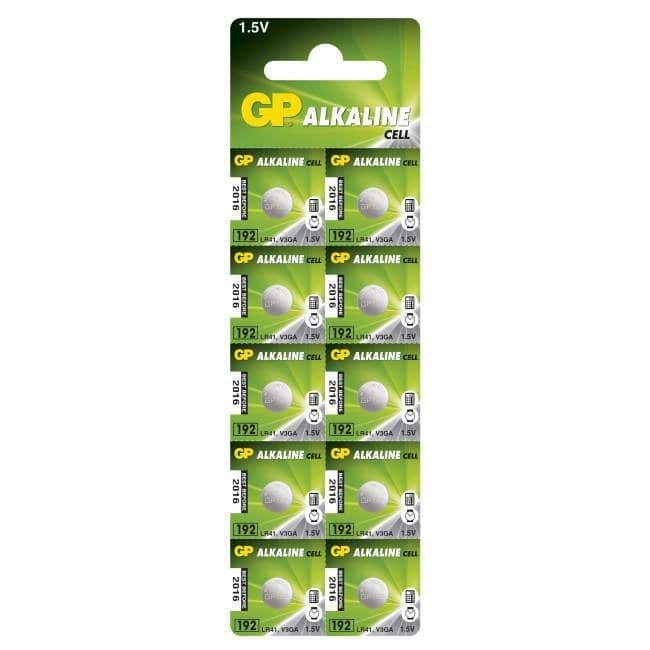 GP 192 LR41 1.5V Alkaline Button Cell Batteries - 10 Pack (GPPBA192F005)