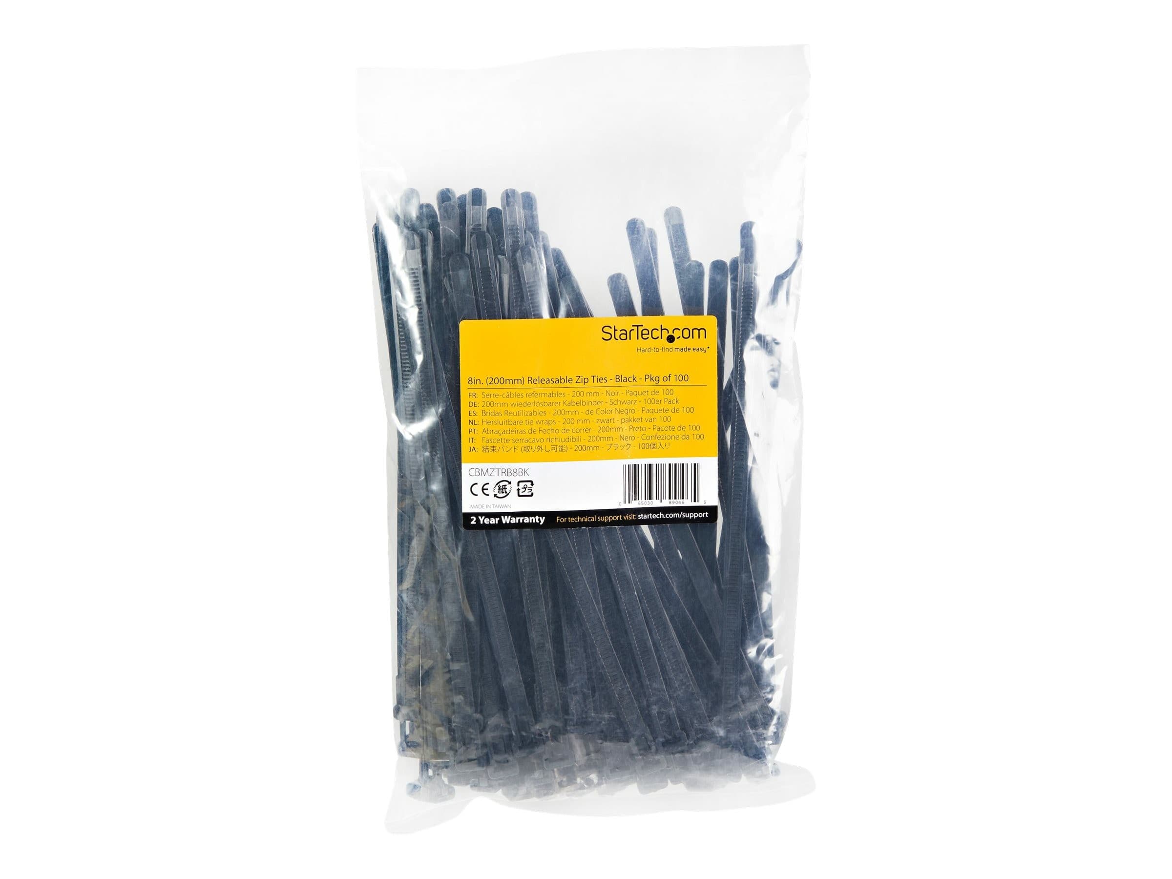 StarTech Cable Ties 20cm 100 Pack Black