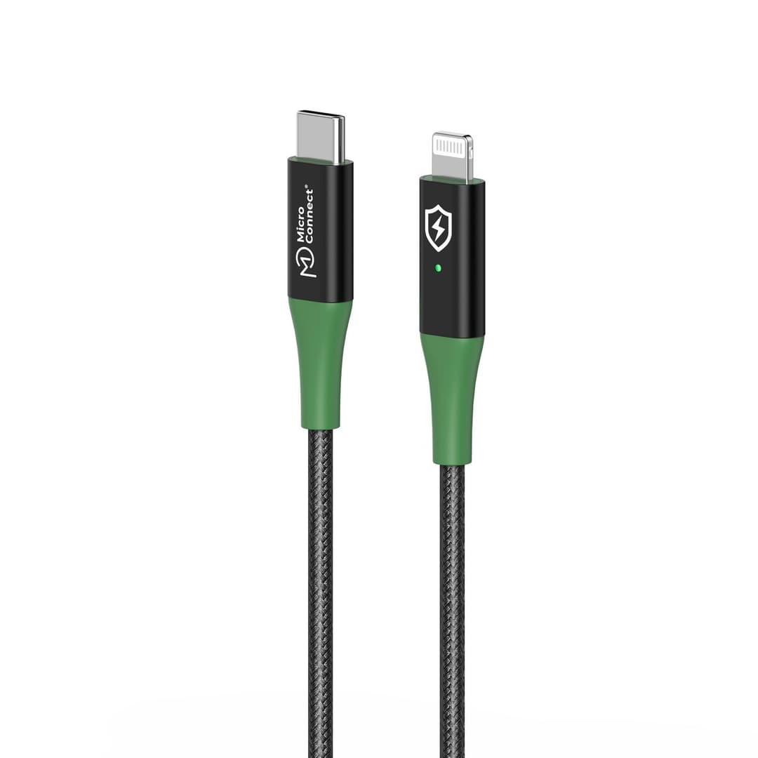 MicroConnect Smart Charge MFi USB-C to Lightning Cable 1m - Black/Green - Image 1