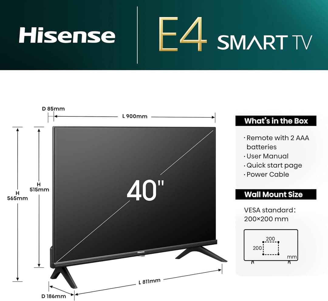 Hisense 40E4NTUK 40" Full HD LED Smart TV with Freeview Play - Image 4