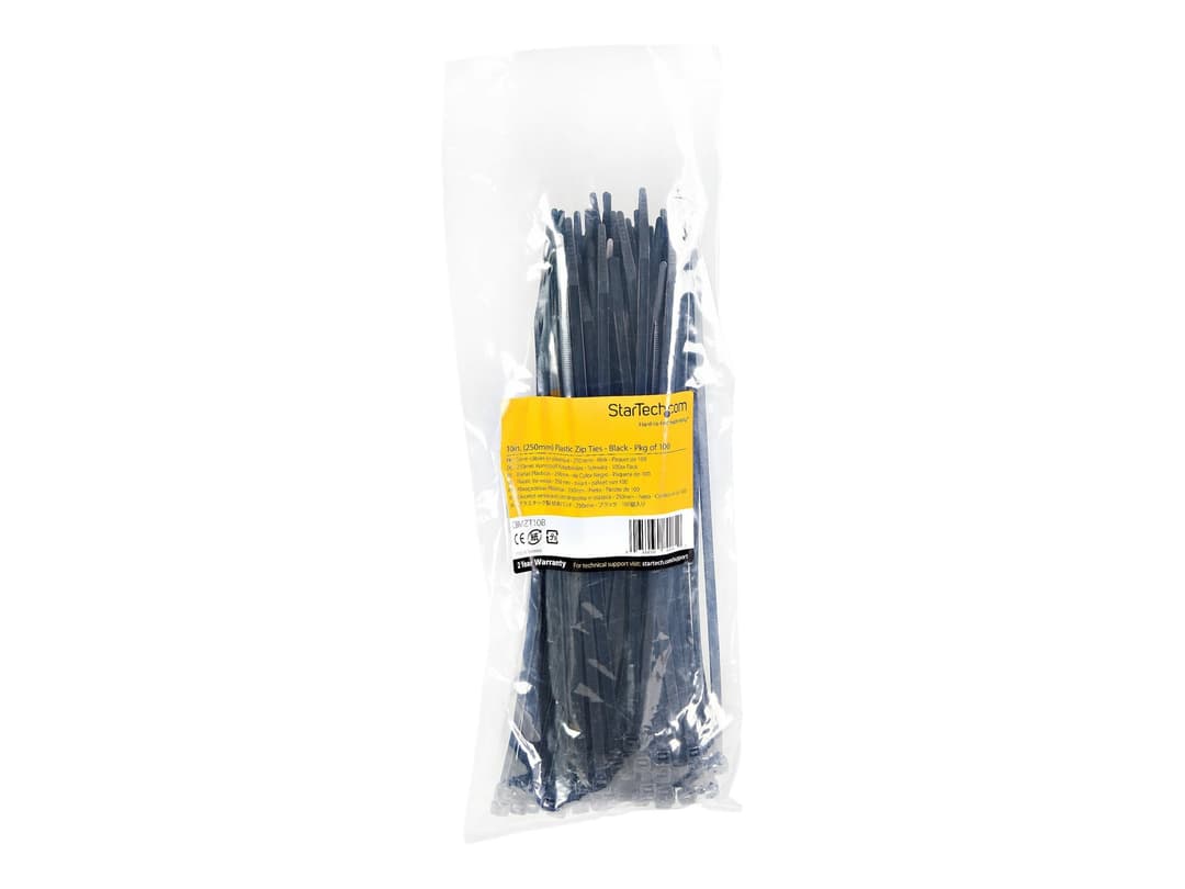 StarTech Nylon Cable Ties 100 Pack 25cm - Black - Image 1