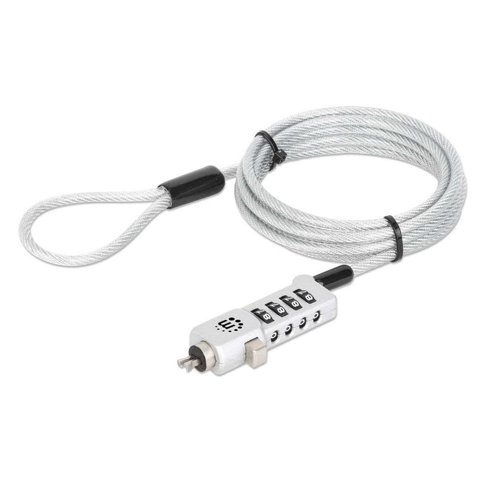 Manhattan Universal Laptop Combination Lock 3-in-1 Noble Wedge, Nano & K-Slot, Resettable 4-Digit Combo, 1.8 m Cut-Resistant Steel Cable, Silver - Image 1