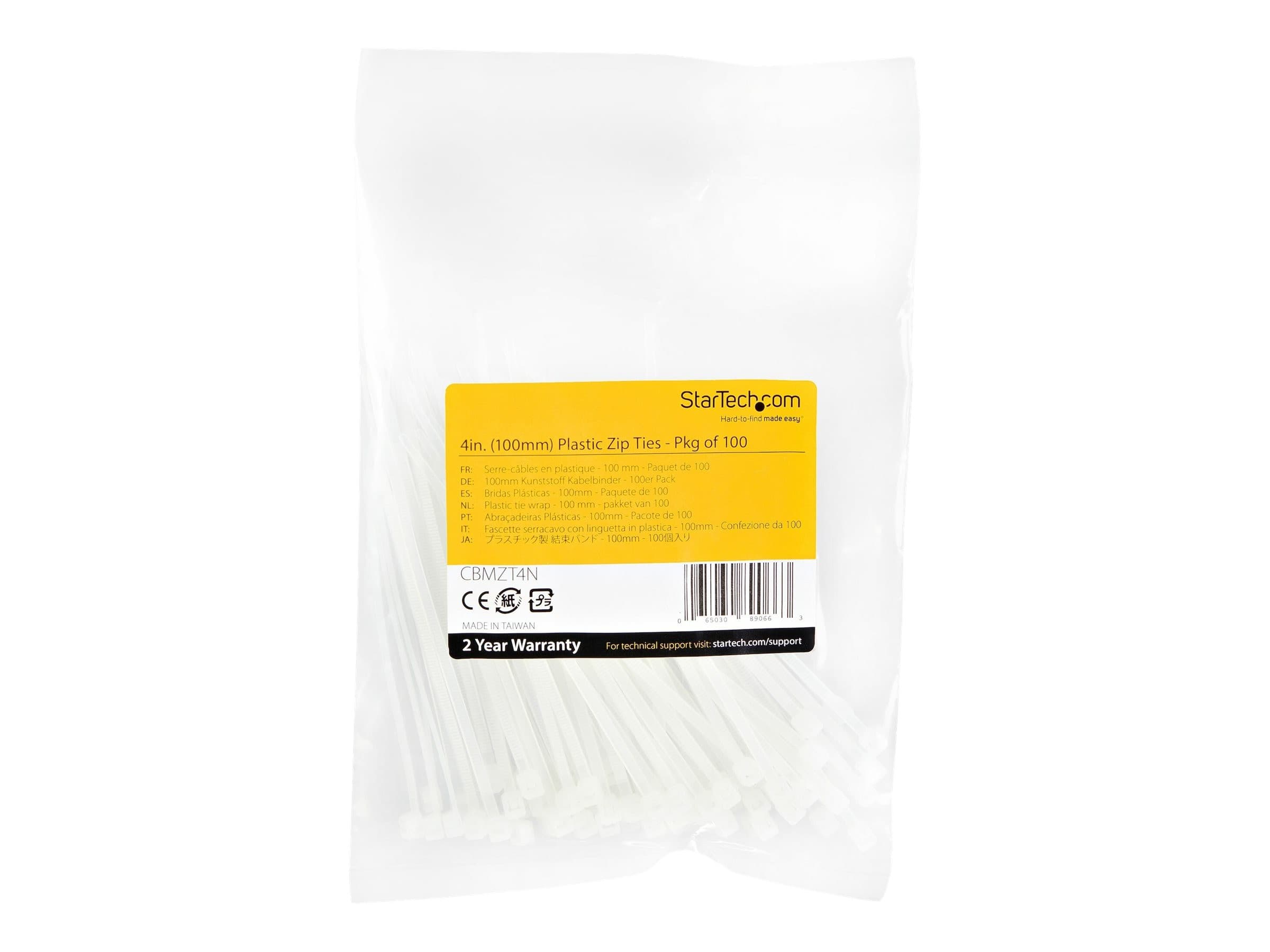 StarTech Cable Ties 10cm 100 Pack White