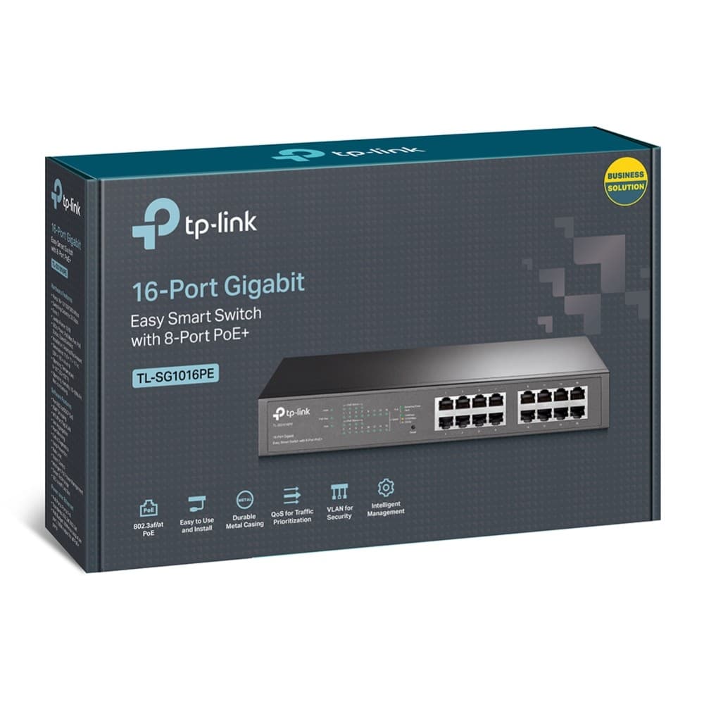 TP-LINK TL-SG1016PE 32 Gbit/s Rack Mountable Managed 16 x Gigabit Ethernet RJ45 Network Switch - Image 1