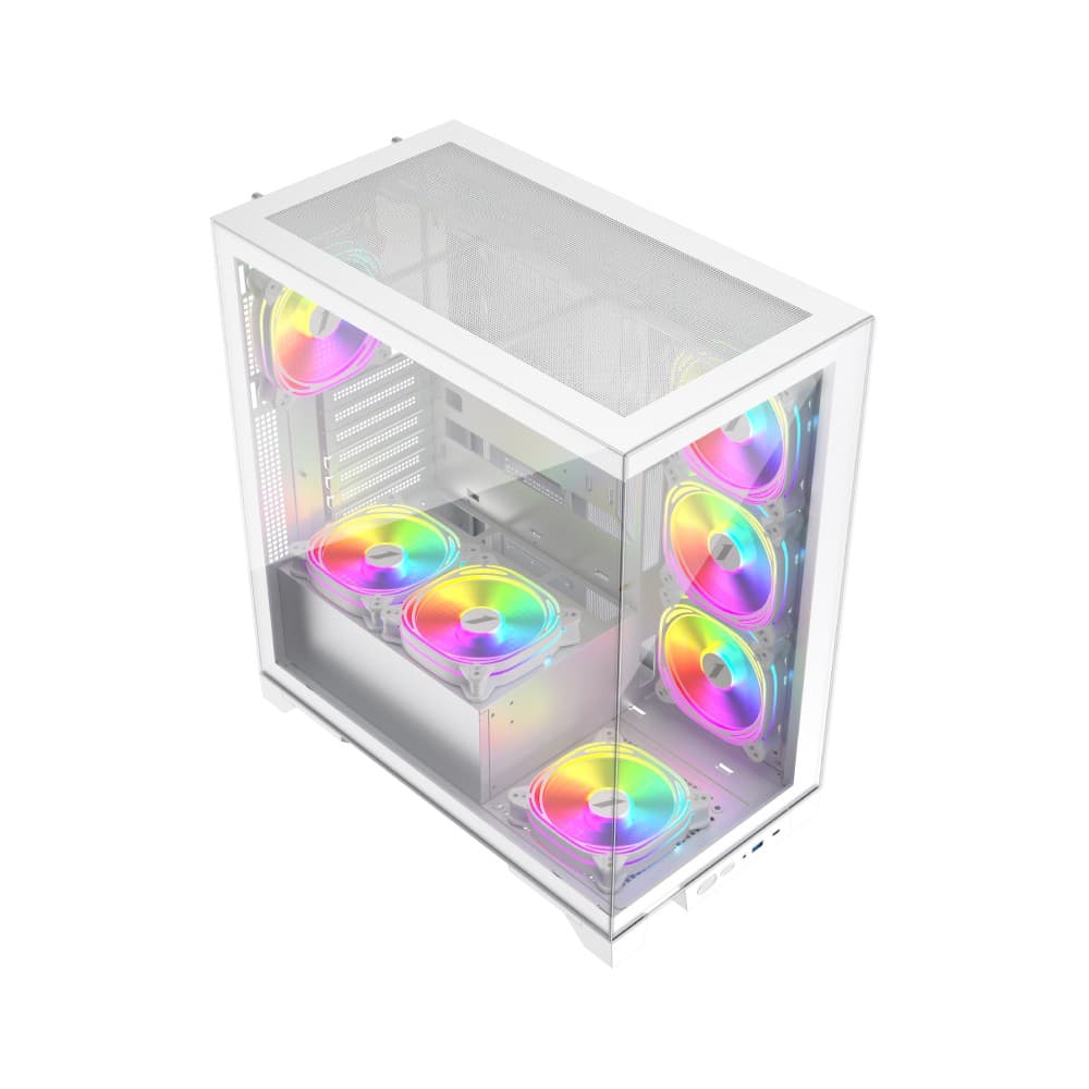 1st Player MI8 White Mid Tower Tempared Glass White Gaming PC Case with 7x ARGB Fans - Image 2